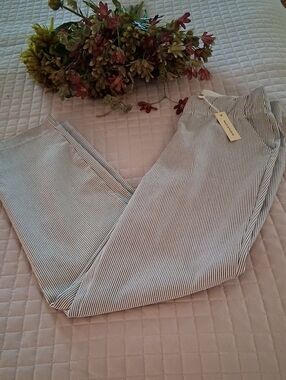 Max Studio White and Navy Pinstripe Pants Sz. M/30 Length